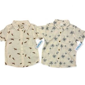 NWT 2 Carters Button-up Short Sleeve Polo Shirts Dogs Palm Trees